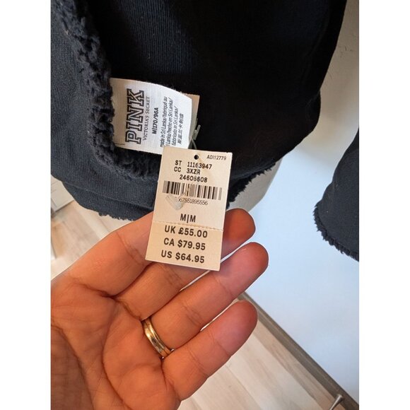 NEW VS PINK Reversible Sherpa-Lined Hoodie Black Multicolor Logo Medium - Picture 4 of 6